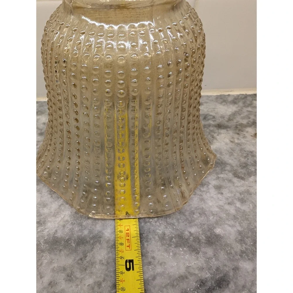 2 VINTAGE GOLD LUSTRE IRIDESCENT CARNIVAL GLASS LAMP LIGHT HOBNAIL SHADES 2